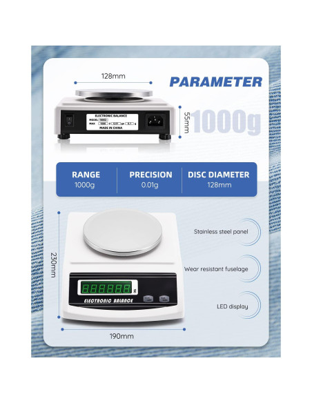 Balanza Electrónica de Tela NEWTRY 1000g/0.01g con Muestreador
