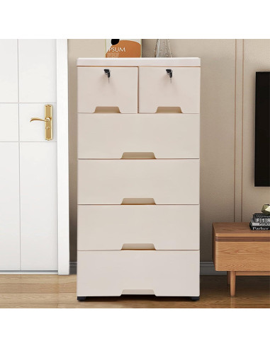 Cómoda de Cajones de Plástico FONSOLUM 5 Niveles Beige