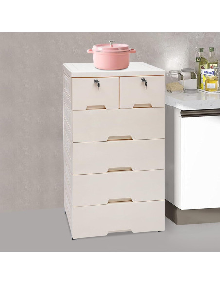 Cómoda de Cajones de Plástico FONSOLUM 5 Niveles Beige