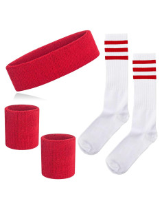 Conjunto 5 Piezas Banda Cabeza Muñequera y Calcetines Rayas