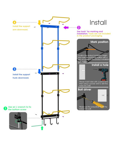 Soporte de Esteras de Yoga Kesito Montado en Pared 5 Secciones