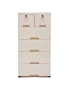 Cómoda de Plástico YIPONYT Armario Torre 6 Cajones Beige 50x35x102 cm