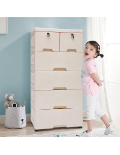 Cómoda de Plástico YIPONYT Armario Torre 6 Cajones Beige 50x35x102 cm 2