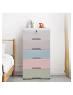 Cajonera de Plástico LOYALHEARTDY, 5 Cajones con Ruedas, 45x30x84cm