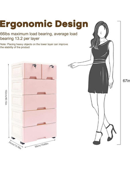 Cajonera Plástica WOQLIBE 6 Cajones 50x35x102 cm Rosa