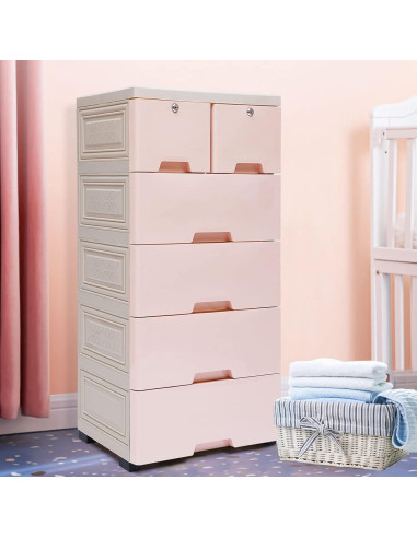 Cajonera Plástica WOQLIBE 6 Cajones 50x35x102 cm Rosa
