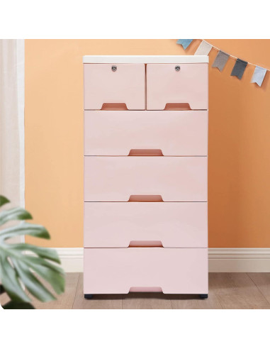 Cajonera Plástica WOQLIBE 6 Cajones 50x35x102 cm Rosa