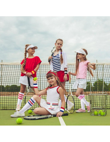 Conjunto 5 Piezas Banda Cabeza Muñequera y Calcetines Rayas