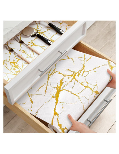 Forro de Estante Bounmer 30.48x304.8cm Mármol Dorado Antideslizante