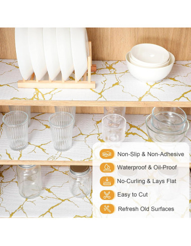 Forro de Estante Bounmer 30.48x304.8cm Mármol Dorado Antideslizante