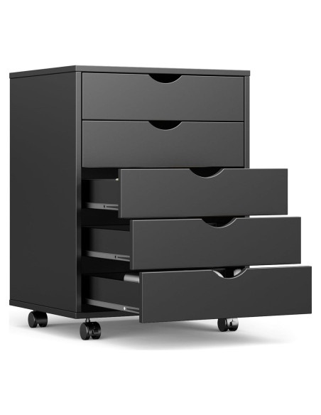 Gabinete de Archivos OLIXIS 5 Cajones Negro Madera 40x47.5x64.5 cm