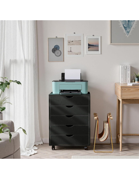 Gabinete de Archivos OLIXIS 5 Cajones Negro Madera 40x47.5x64.5 cm