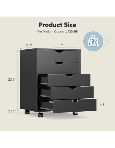 Gabinete de Archivos OLIXIS 5 Cajones Negro Madera 40x47.5x64.5 cm