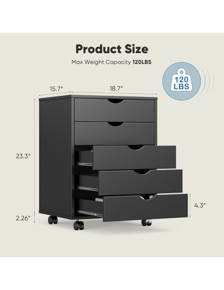 Gabinete de Archivos OLIXIS 5 Cajones Negro Madera 40x47.5x64.5 cm