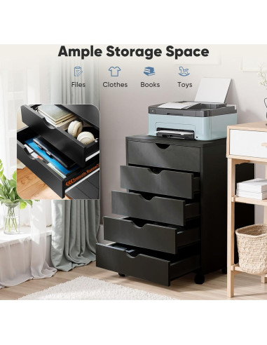 Gabinete de Archivos OLIXIS 5 Cajones Negro Madera 40x47.5x64.5 cm