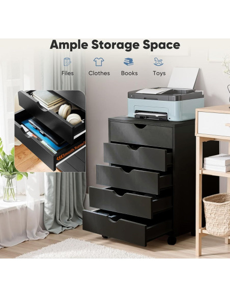 Gabinete de Archivos OLIXIS 5 Cajones Negro Madera 40x47.5x64.5 cm