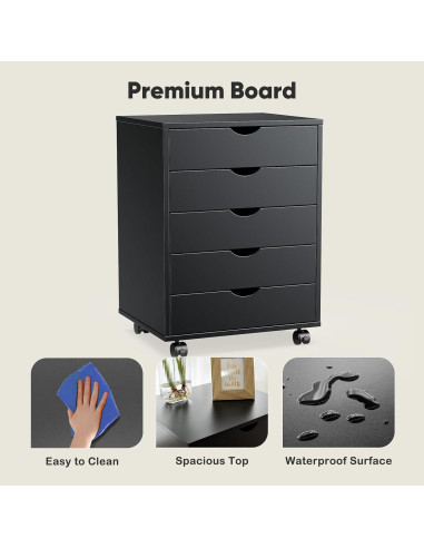 Gabinete de Archivos OLIXIS 5 Cajones Negro Madera 40x47.5x64.5 cm