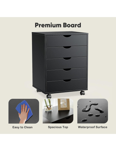 Gabinete de Archivos OLIXIS 5 Cajones Negro Madera 40x47.5x64.5 cm