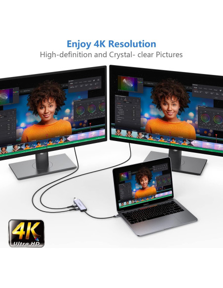 Adaptador USB C a HDMI Doble Newmight 4K 30Hz 100W Carga