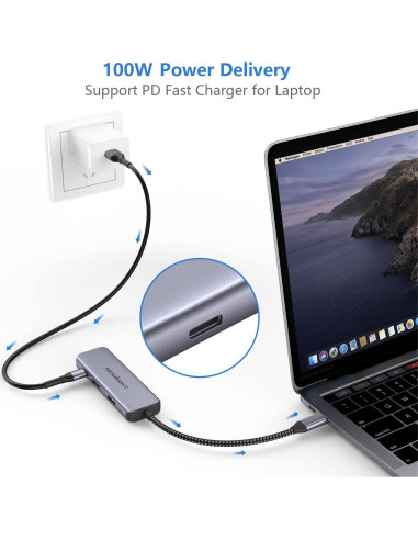 Adaptador USB C a HDMI Doble Newmight 4K 30Hz 100W Carga