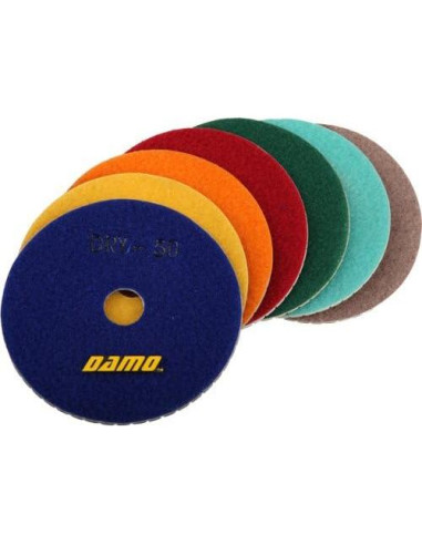 Juego de 7 almohadillas de pulido seco DAMO para mármol y granito