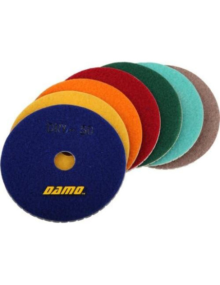 Juego de 7 almohadillas de pulido seco DAMO para mármol y granito