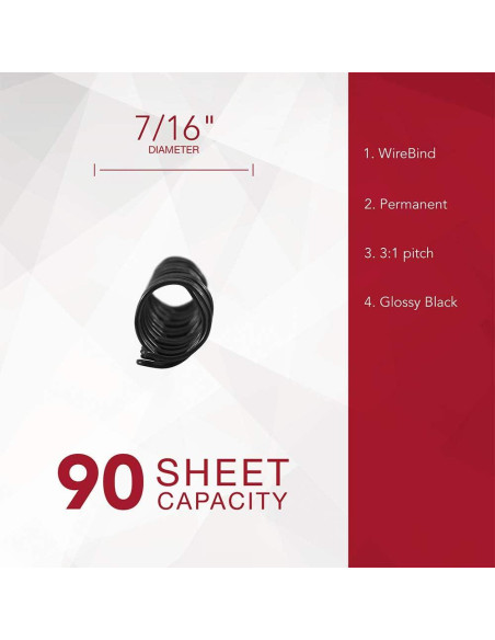 Espinas de Encuadernación GBC WireBind 90 Hojas 7/16" Negro 100 Unidades