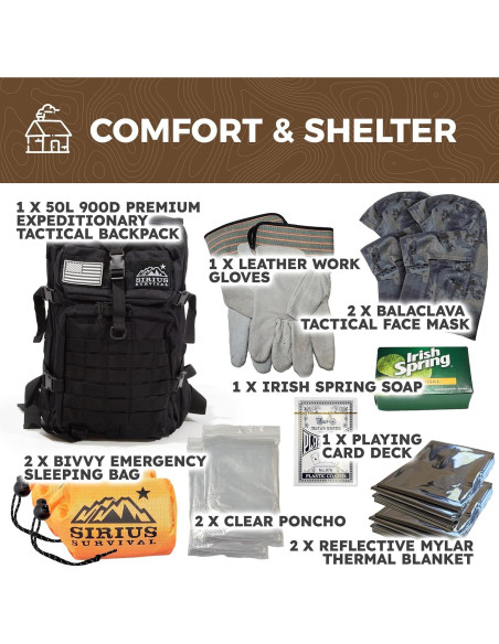 Kit de Supervivencia de Emergencia Sirius 50L para 2 Personas