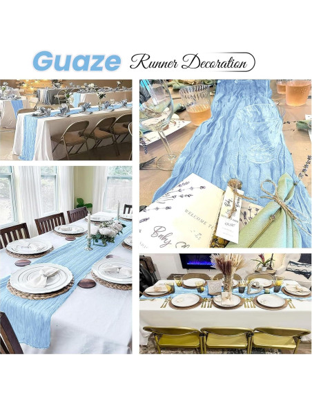 Caminos de Mesa de Gasa Azul Bebé 4 Piezas 20x120 cm