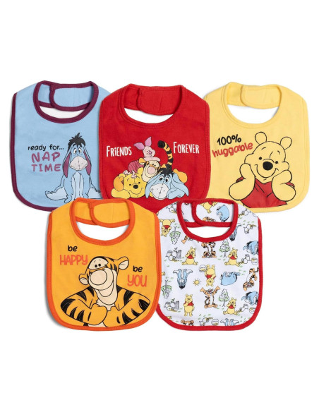 Paquete de 5 Baberos Disney para Bebés - Winnie the Pooh y Más