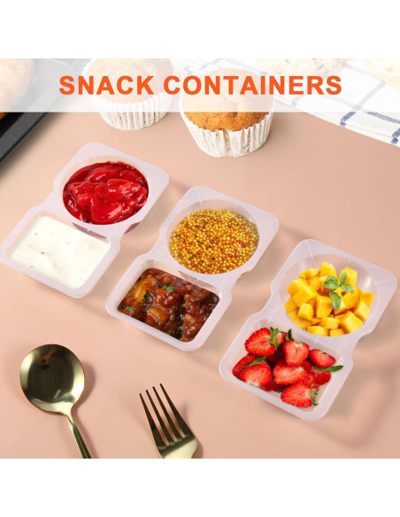20 Contenedores de Snack Reutilizables VTM con Tapa y 2 Compartimentos