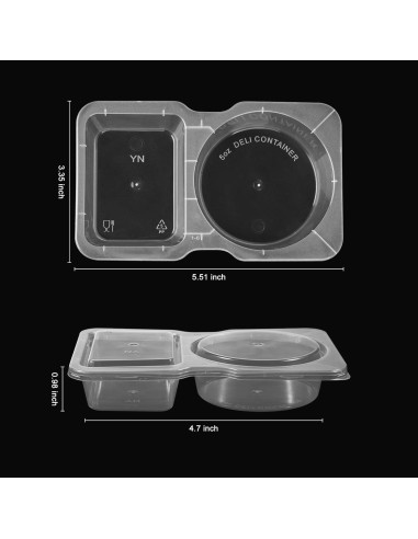 20 Contenedores de Snack Reutilizables VTM con Tapa y 2 Compartimentos