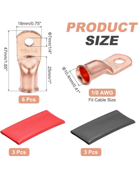 Terminales de Cable de Batería MECCANIXITY 1/0 AWG 6 Pcs