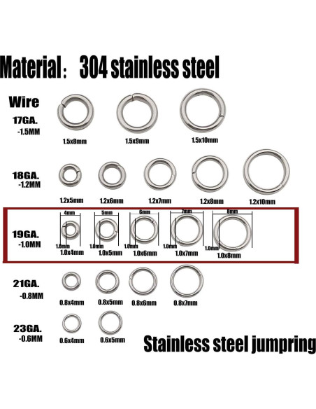 WOCRAFT 1000 Anillas de Salto Acero Inoxidable 4-8mm Joyería