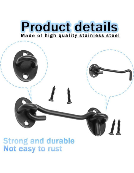 Paquete de 2 Ganchos y Ojos de Privacidad Yosawa 100mm Negro