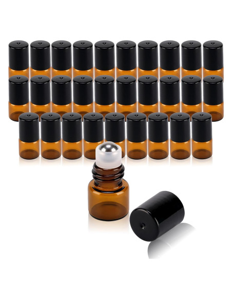 30 Botellas de Vidrio Ámbar 1ml con Rodillo RAMFIYN - A Prueba de Fugas