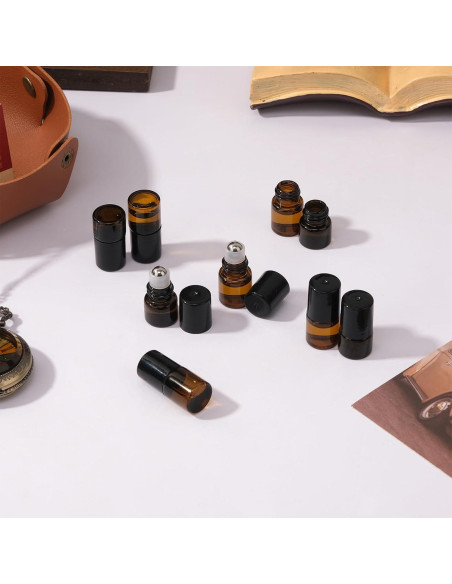 30 Botellas de Vidrio Ámbar 1ml con Rodillo RAMFIYN - A Prueba de Fugas