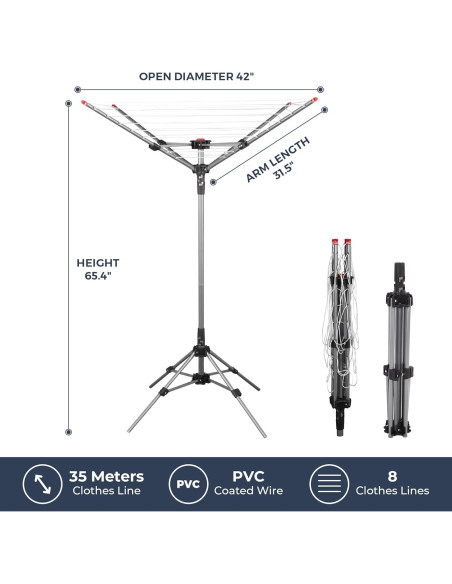 Tenderete de Ropa Portátil STO STO 25m Ajustable y Plegable