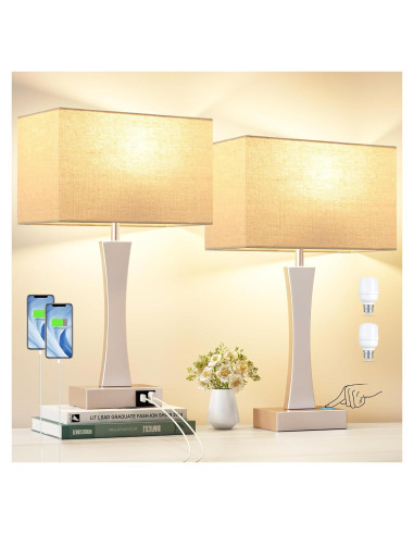 Juego de 2 Lámparas de Mesa Táctiles Seealle con USB C+A