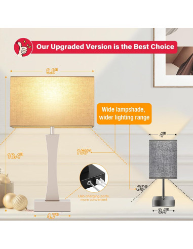 Juego de 2 Lámparas de Mesa Táctiles Seealle con USB C+A