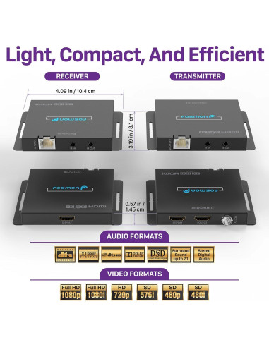 Extensor HDMI 4K Fosmon HD8243FPUS hasta 70m con Ethernet