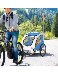 Remolque para Bicicleta de Mascotas Aosom Azul 2-en-1 2
