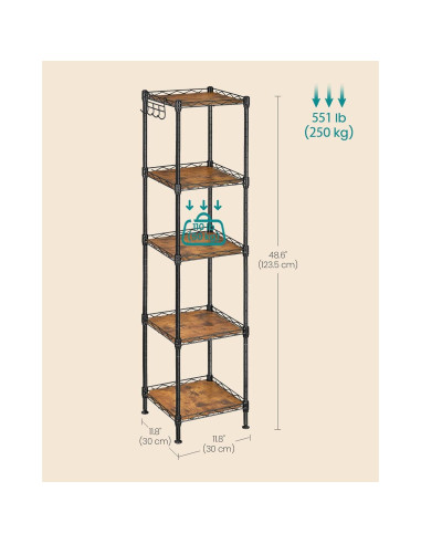 Estante de Baño SONGMICS 5 Niveles Ajustable Negro Rústico