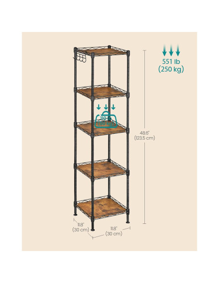 Estante de Baño SONGMICS 5 Niveles Ajustable Negro Rústico