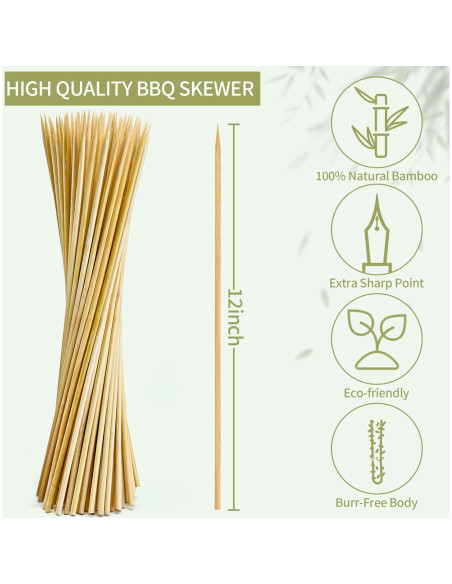 200 Palitos de Bambú UrbanAbode 30cm para Asar y Cócteles