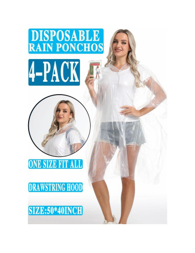 4 Ponchos de Lluvia Desechables Transparentes Impermeables