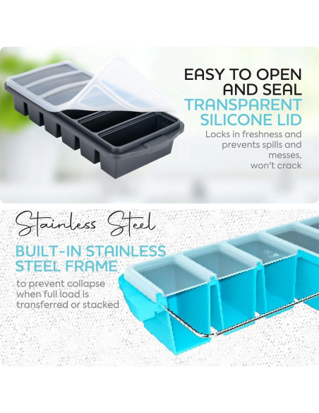 Bandeja de congelador de silicona Xomoo con tapa - 2 piezas 1/2 taza