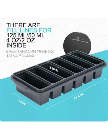 Bandeja de congelador de silicona Xomoo con tapa - 2 piezas 1/2 taza