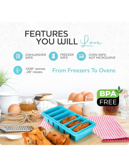 Bandeja de congelador de silicona Xomoo con tapa - 2 piezas 1/2 taza