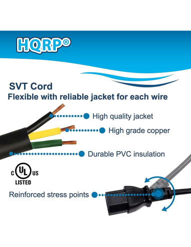Cable de Alimentación AC HQRP 16 AWG 3.05m para Makita